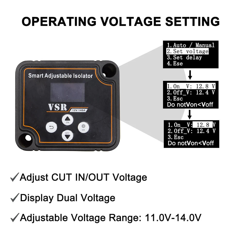 12V 140A Dual Battery Isolator VSR LCD | Split Charge Relay Battery Isolator Relay PRIMED