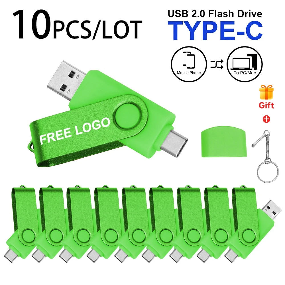 10-Pack 64GB USB-C & USB 2.0 Flash Drives | Custom Logo USB Flash Drive PRIMED 4GB green