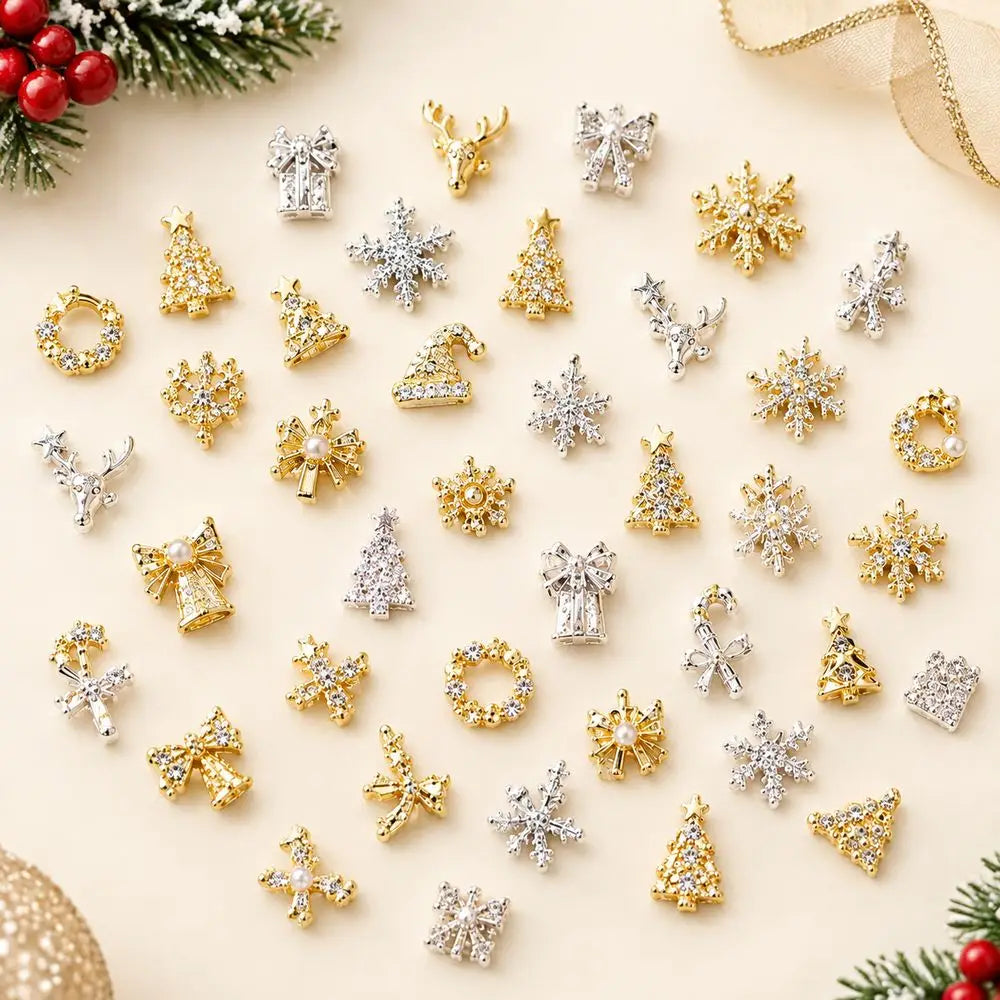50Pcs Christmas Nail Art Charms – Snowflake Reindeer Bow Glove Nail Art Charms PRIMED