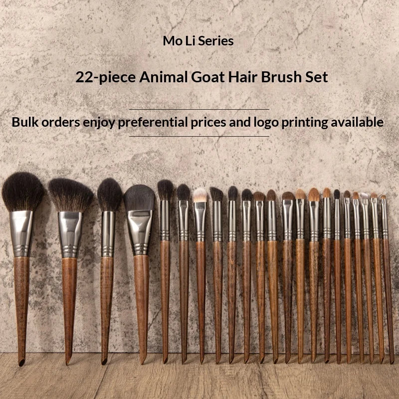 22-Piece Goat Hair Makeup Brush Set – Full Face & Eye Kit