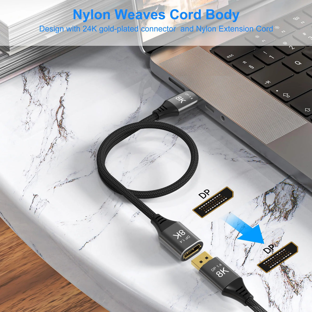 Hannord 8K DisplayPort 1.4 Extension Cable – 4K@144Hz DisplayPort Extension Cable PRIMED
