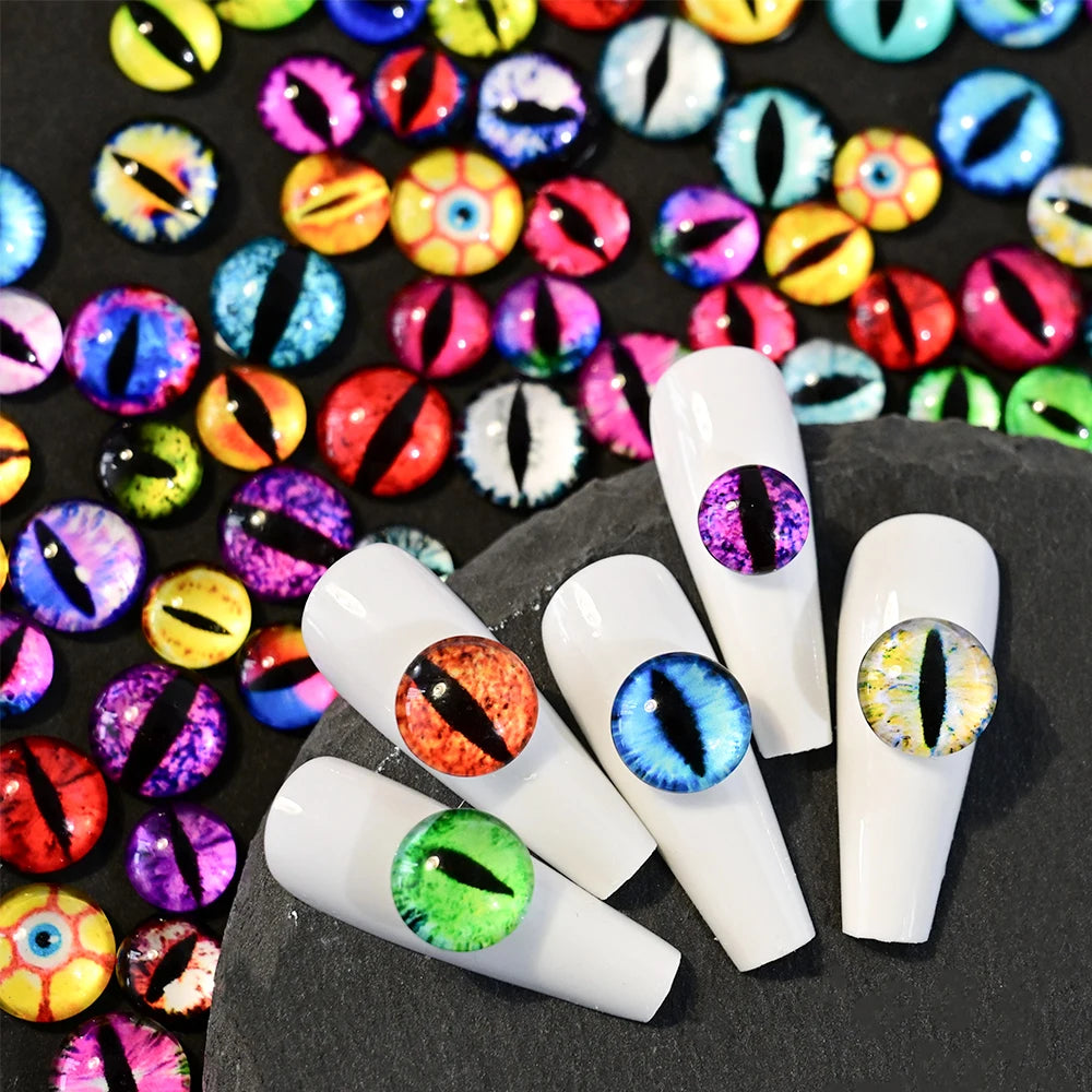 3D Cat Eye Nail Charms – Devil Eye Rhinestones 10–100Pcs Y2K Nail Art Rhinestones PRIMED