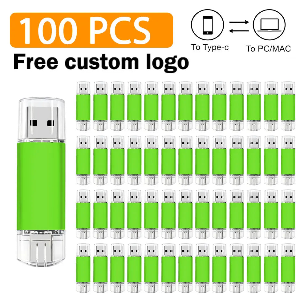 Type-C USB Flash Drive Bulk Custom Logo | 8–64GB 10/50/100 Pcs USB Flash Drive PRIMED 4GB Green x100