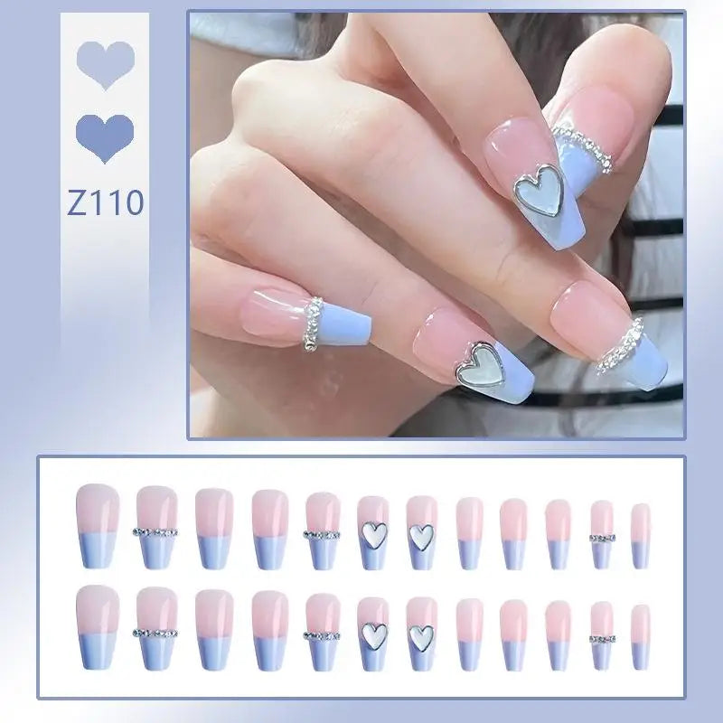French Press On Nails Set – 24 Short Acrylic Tips with Glue
