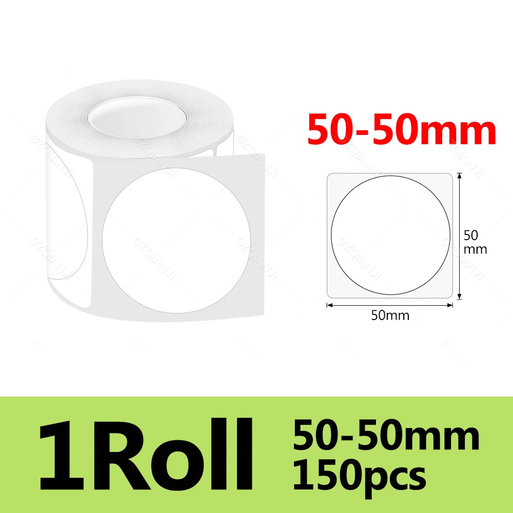Waterproof Thermal Label Sticker Roll for Marklife P50 Printer Thermal Label Roll PRIMED 1Roll WHRound50-50