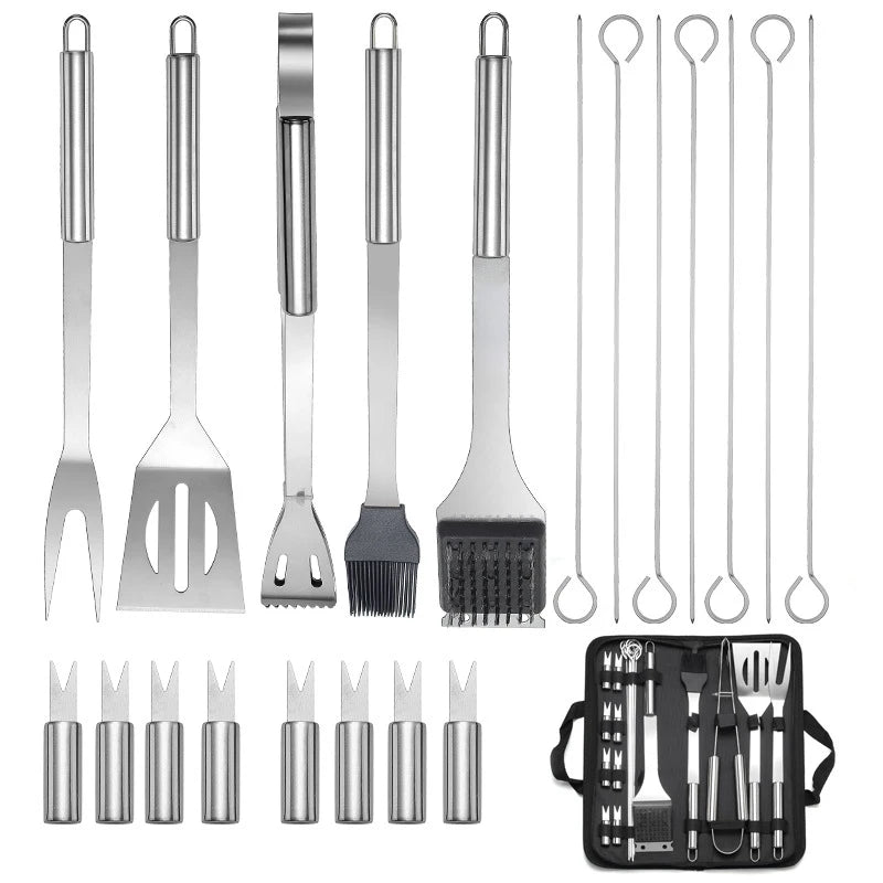 20-Piece Stainless Steel BBQ Grill Tools Set with Canvas Bag BBQ Grill Tools Set PRIMED
