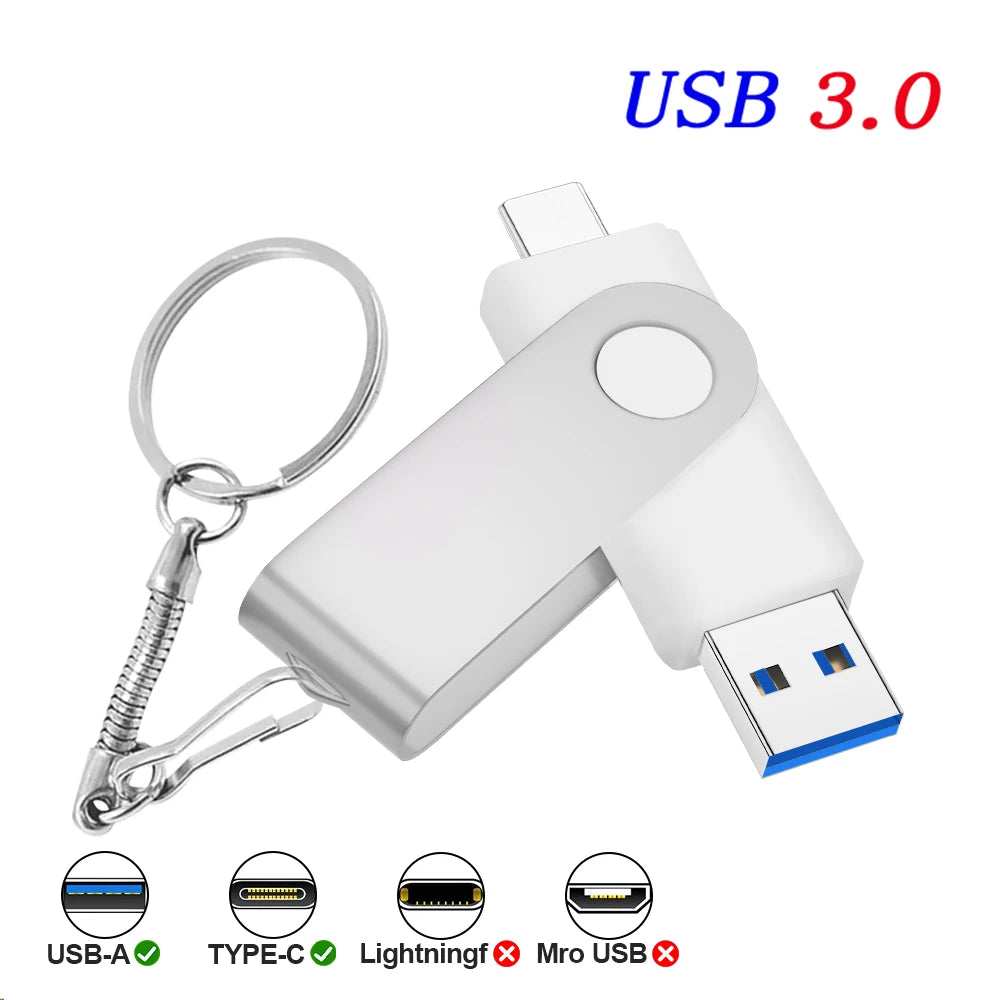 Type-C USB 3.0 Flash Drive 4GB–128GB | Custom Logo & Key Chain USB Flash Drive PRIMED 128 GB WHITE China Mainland
