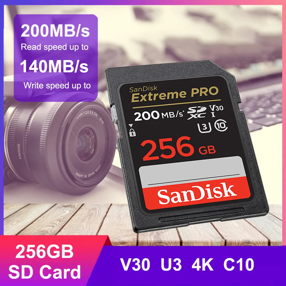 SanDisk Extreme SD Card 4K UHD 32GB–256GB C10 U3 V30 SD Memory Card PRIMED Extreme PRO 256GB