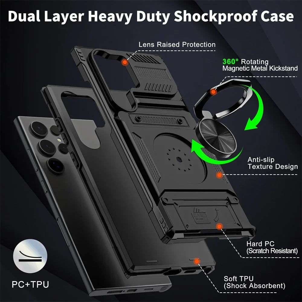 Samsung Galaxy Wallet Case – Magnetic Ring Kickstand & Cards Phone Wallet Case PRIMED