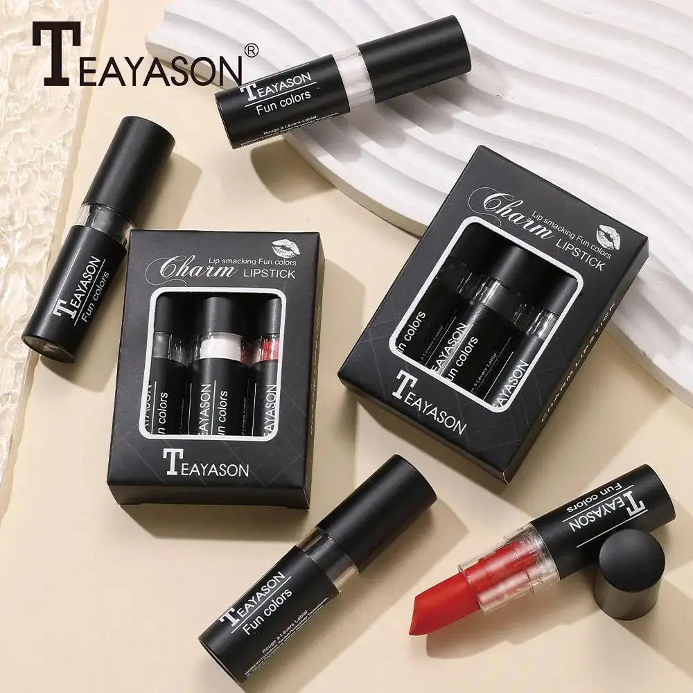 TEAYASON Velvet Matte Lipstick Set – Black White Red, 3pcs