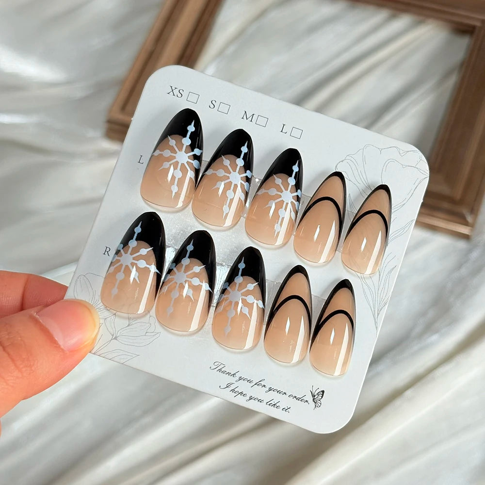 144Pcs Almond Snowflake Press On Nails – French False Nail Tips