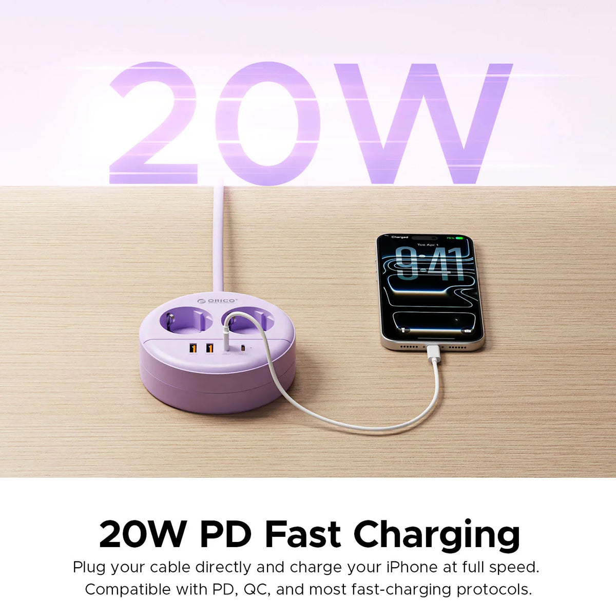 ORICO Desktop Round Power Strip PD20W USB-C USB-A EU Plug Desktop Power Strip PRIMED