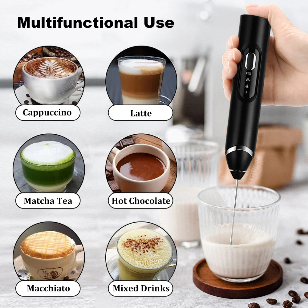 USB Rechargeable Handheld Milk Frother – 3-Speed Foam Maker