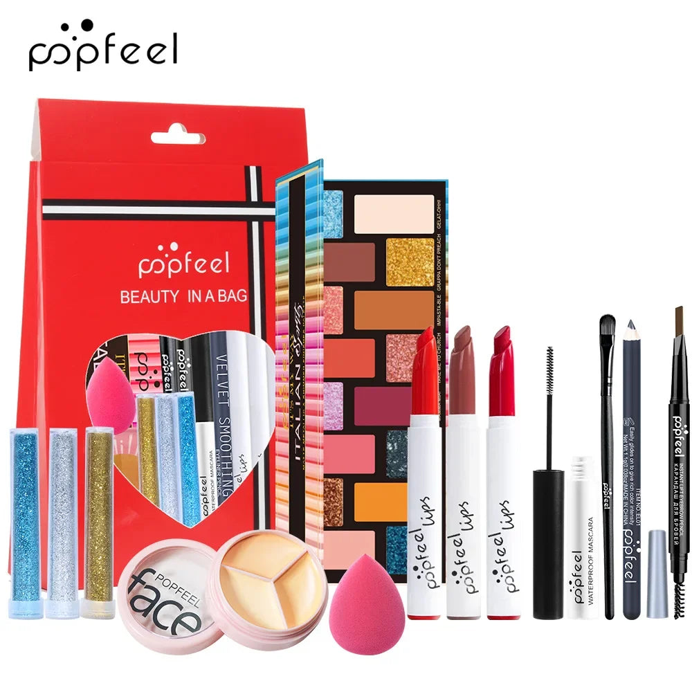 Popfeel All-in-One Makeup Kit – Eyeshadow, Lipstick & Contour Makeup Gift Set PRIMED