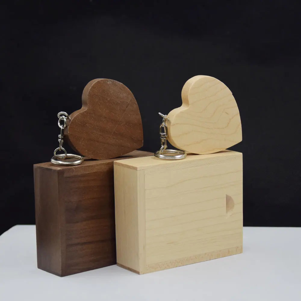 Walnut Wooden Heart USB Flash Drive 2.0 | Gift Box Included Wooden USB Flash Drive PRIMED