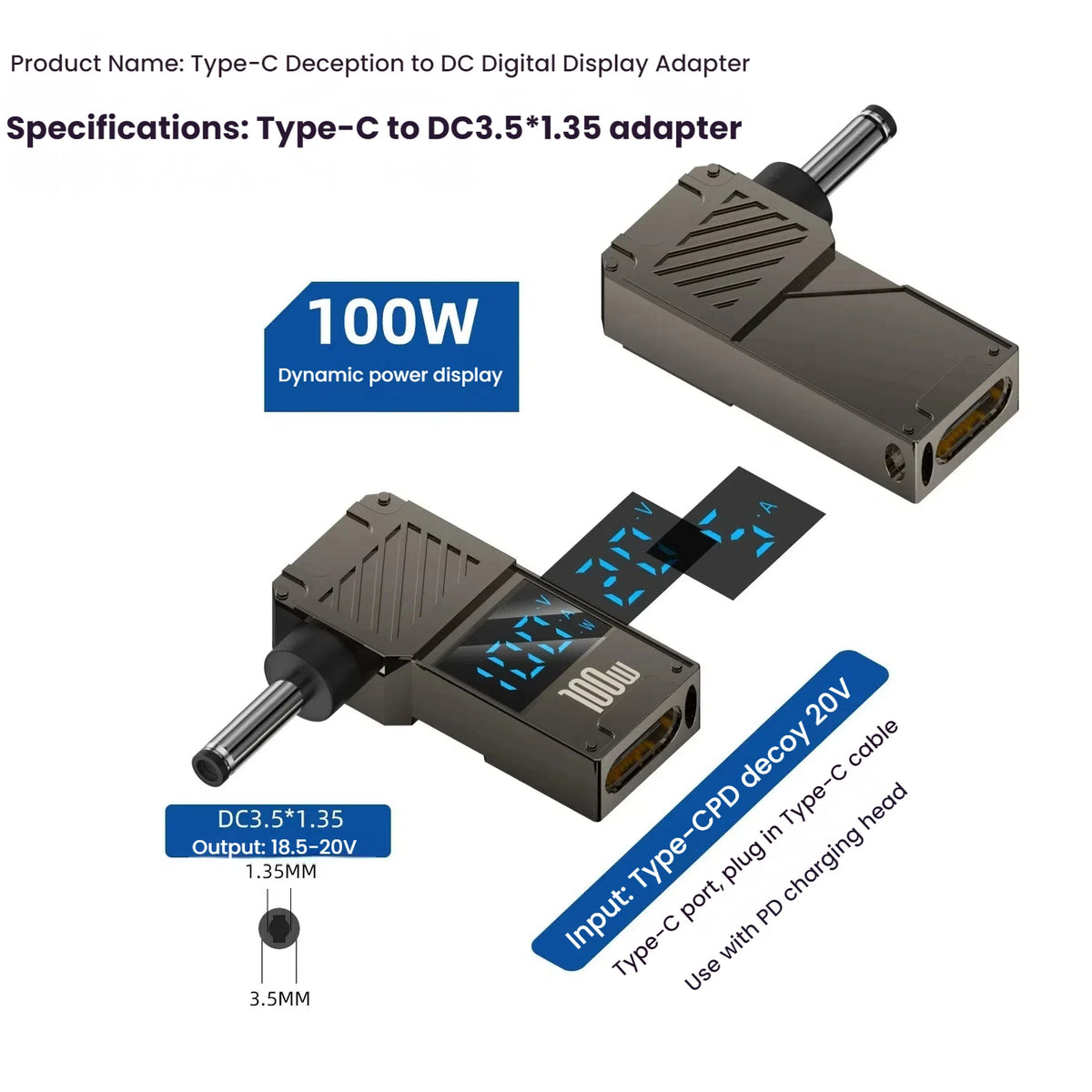TISHRIC 100W USB-C to DC Laptop Charger Adapter – HP Dell Lenovo