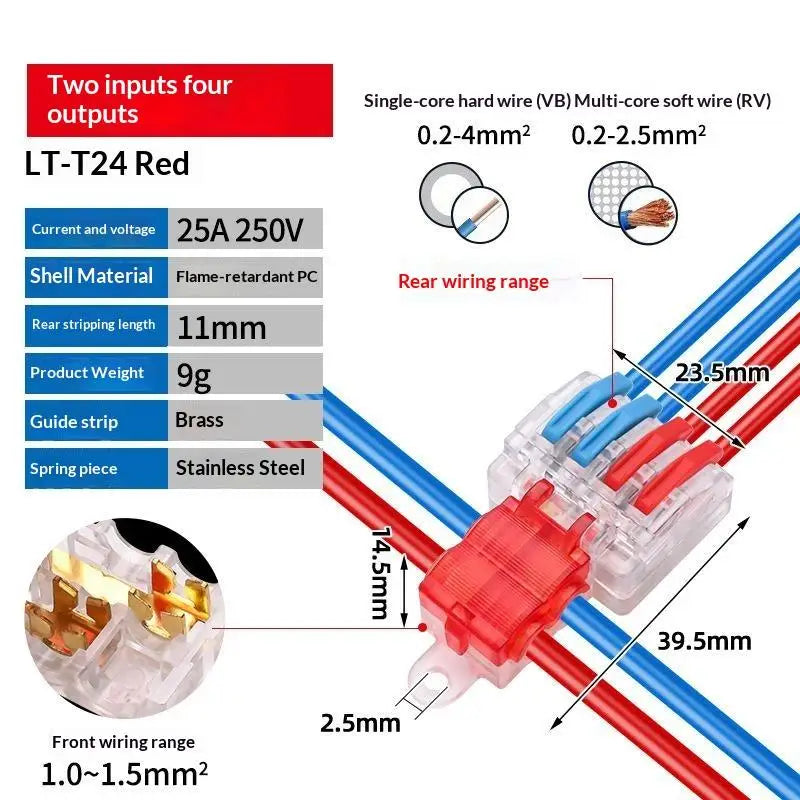 T-Type No-Strip Wire Connector | Quick Branch Terminal Block