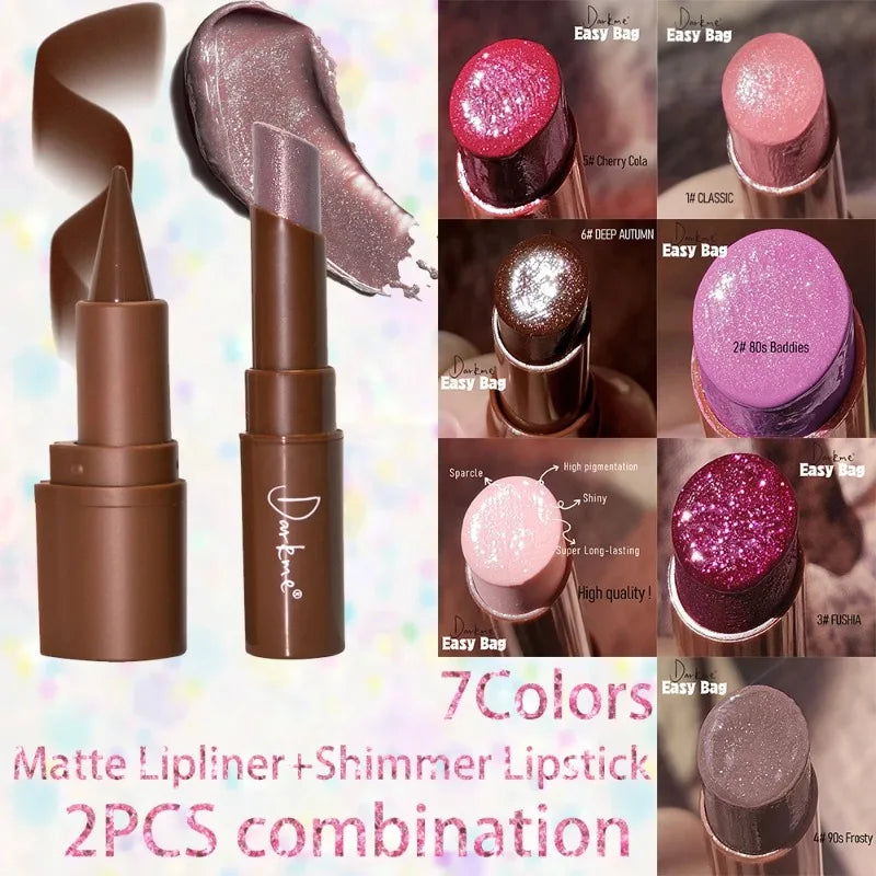 Matte Lip Liner & Pearlescent Lipstick Set – Long-Lasting Duo