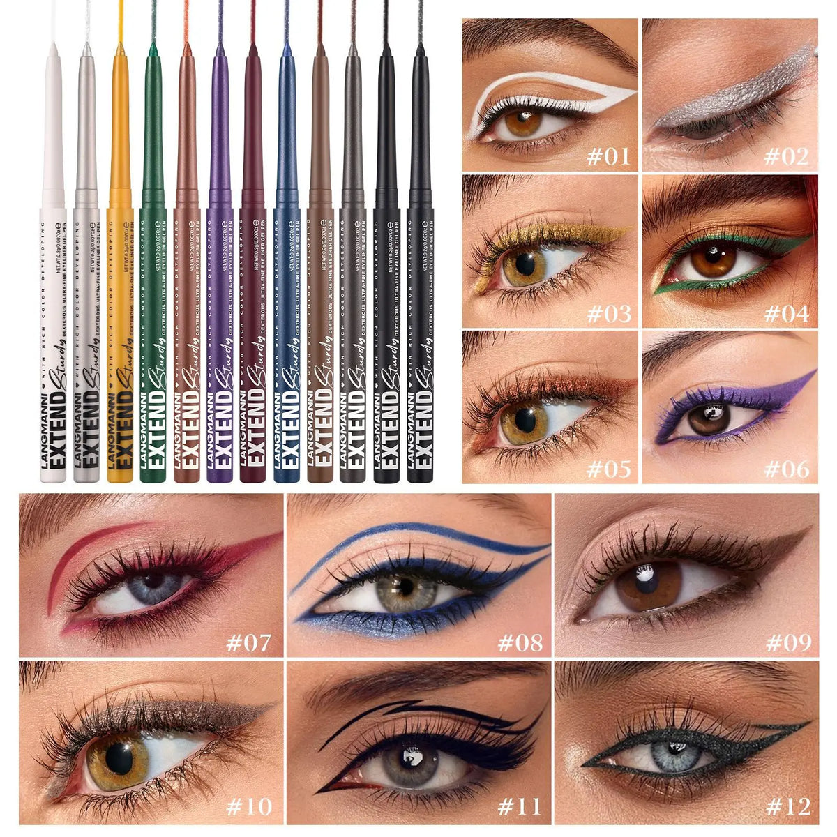 Waterproof Matte & Glitter Gel Eyeliner Pencil – 12 Colors
