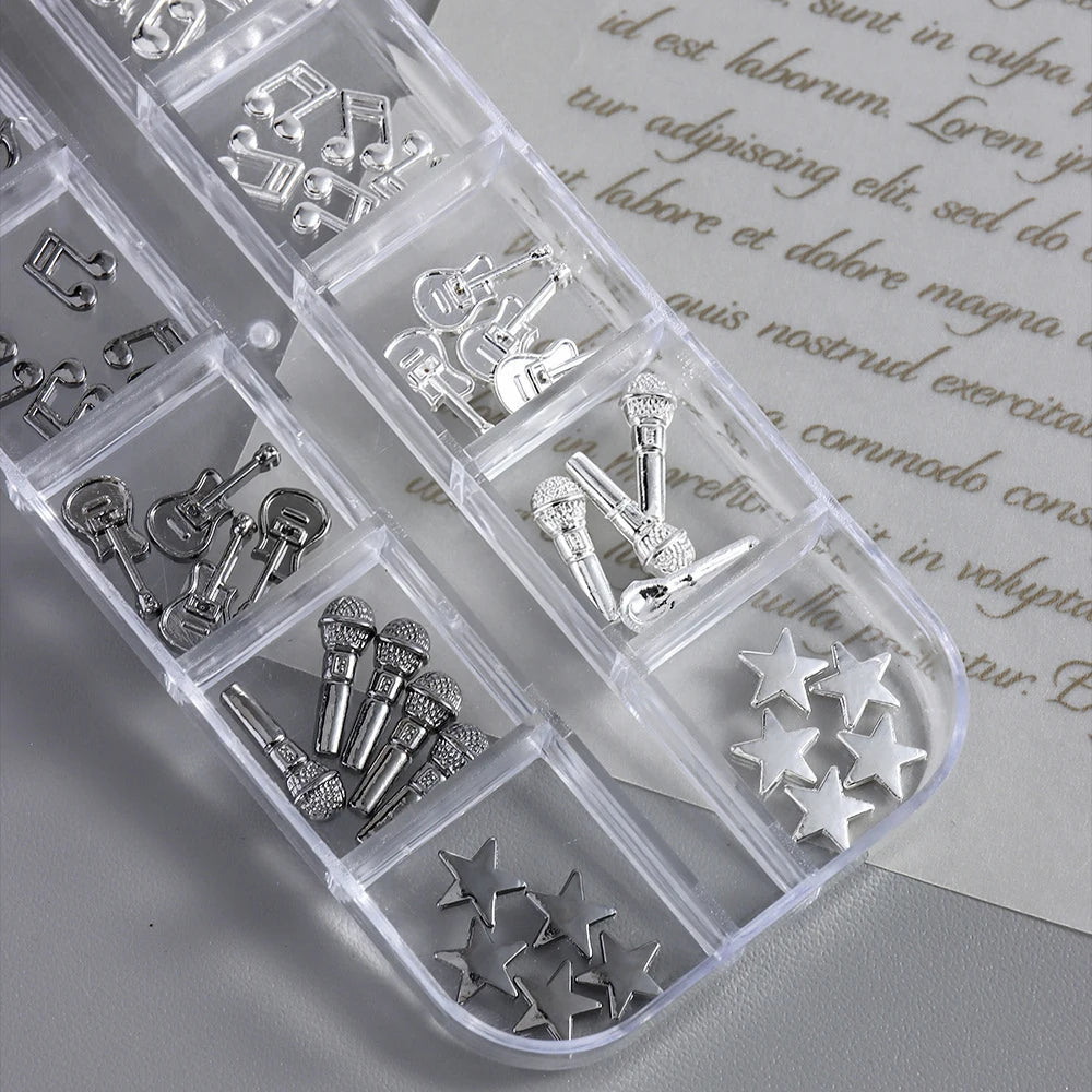 Music Note Guitar Nail Art Charms 12-Grid | Gold & Silver Nail Art Charms PRIMED