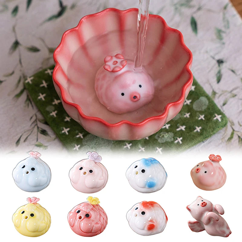 Ceramic Tea Pet Fish & Piggy Bubble Statue | Mug Decor Gift