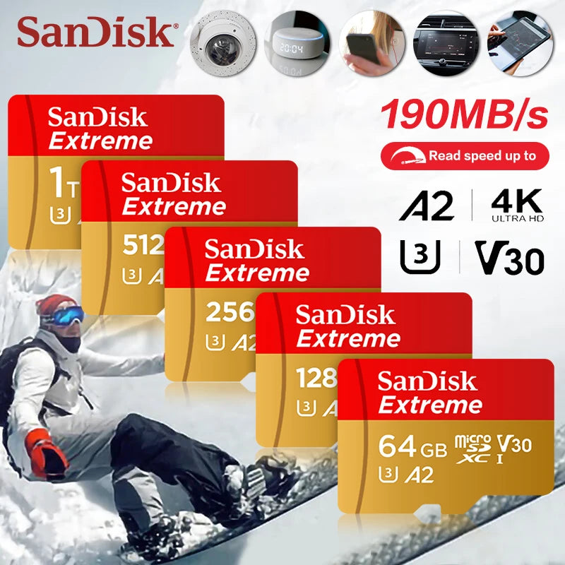 SanDisk Extreme MicroSD V30 A2 U3 4K Card – 32–256GB MicroSD Memory Card PRIMED