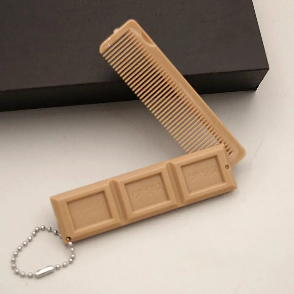 2-in-1 Folding Chocolate Comb with Mirror – Portable Travel Hair Tool Folding Travel Comb PRIMED