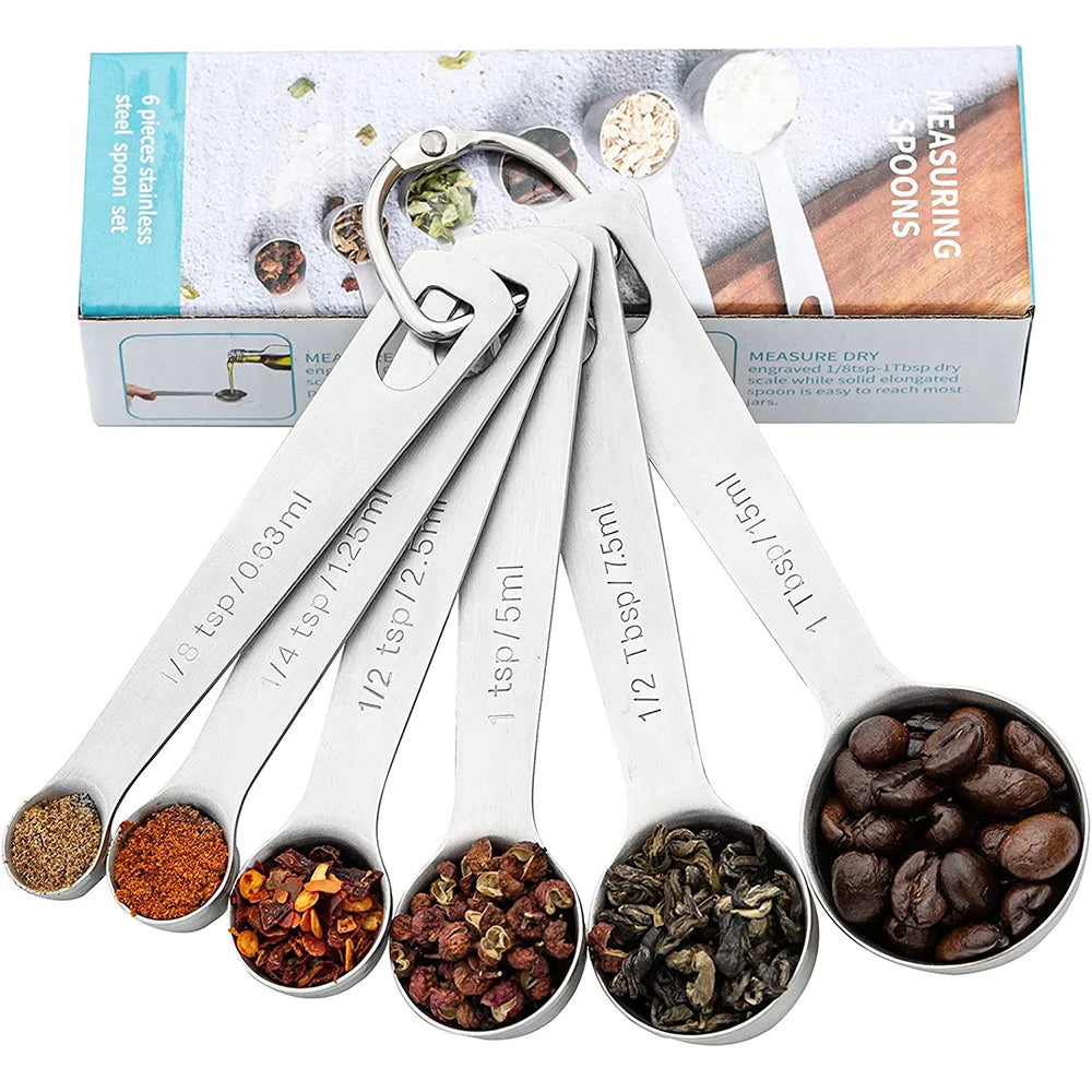 LMETJMA 6-Piece Stainless Steel Measuring Spoon Set | Baking Measuring Spoon Set PRIMED