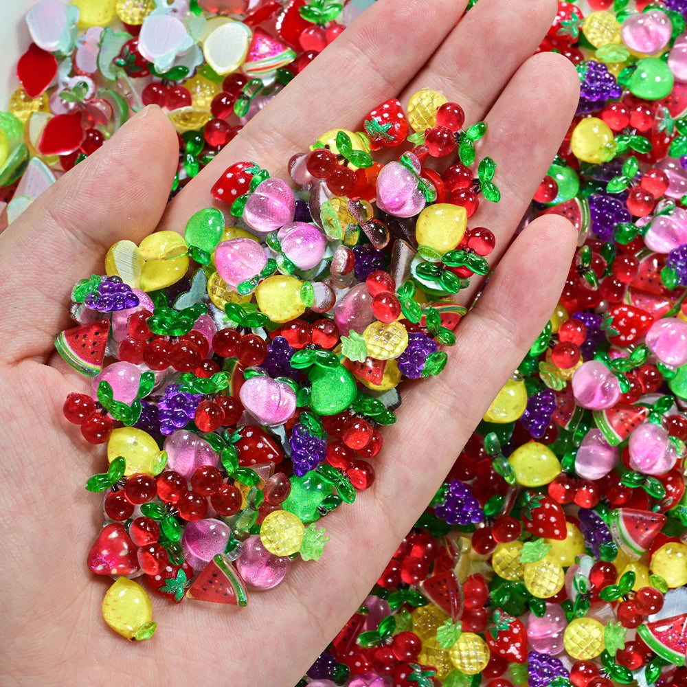 50Pcs 3D Strawberry Nail Charms – Kawaii Flat Back Resin Gems Nail Art Charms PRIMED