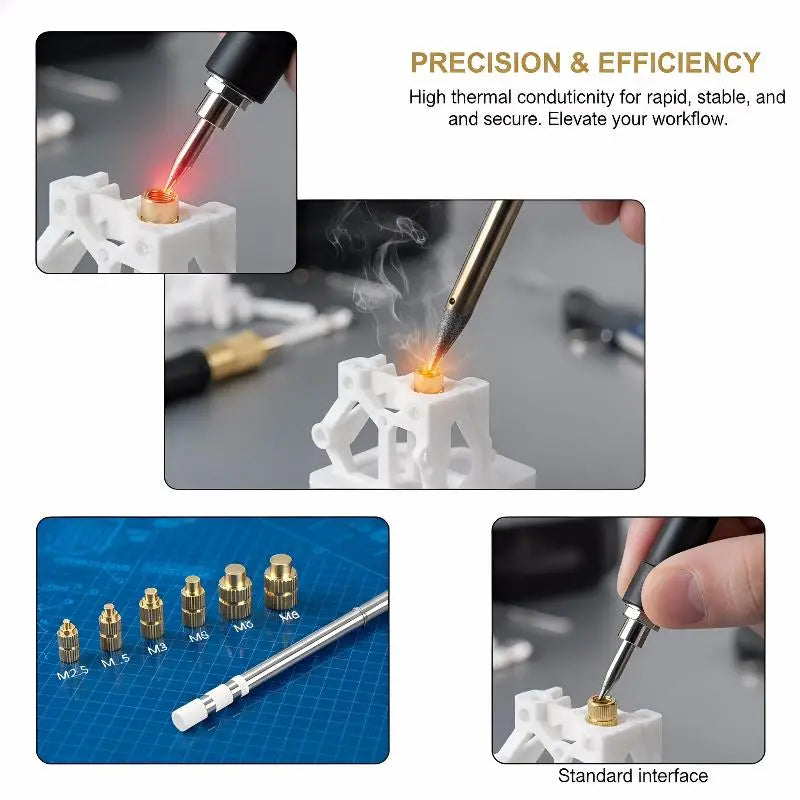 T12 Heat Insert Tip Kit – M2–M8 Brass Knurled Nuts for 3D Prints