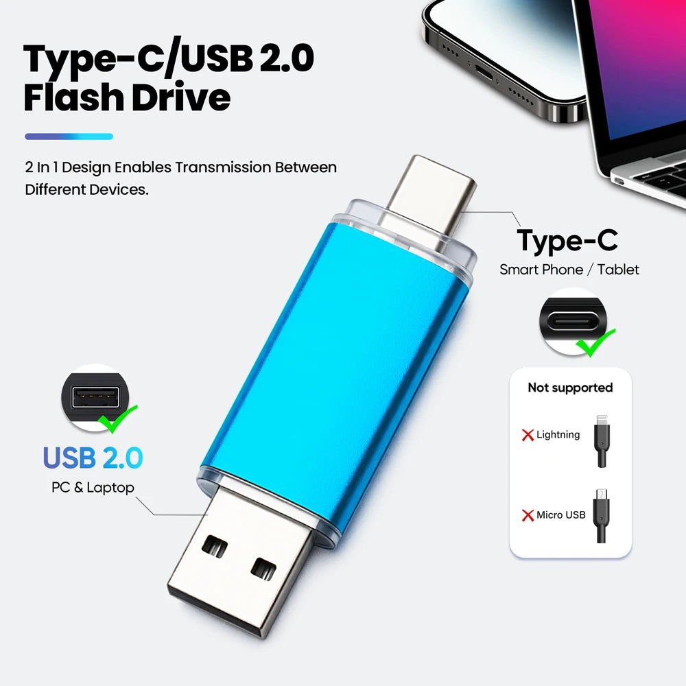 JASTER 2-in-1 USB & USB-C Flash Drive 4GB–128GB Metal Clip USB Flash Drive PRIMED
