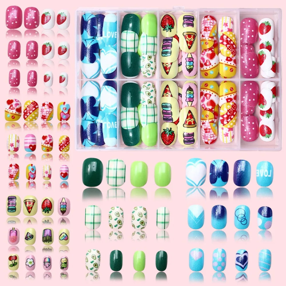 Kawaii Kids Press On Nails – 120pcs Candy Color Fake Nails