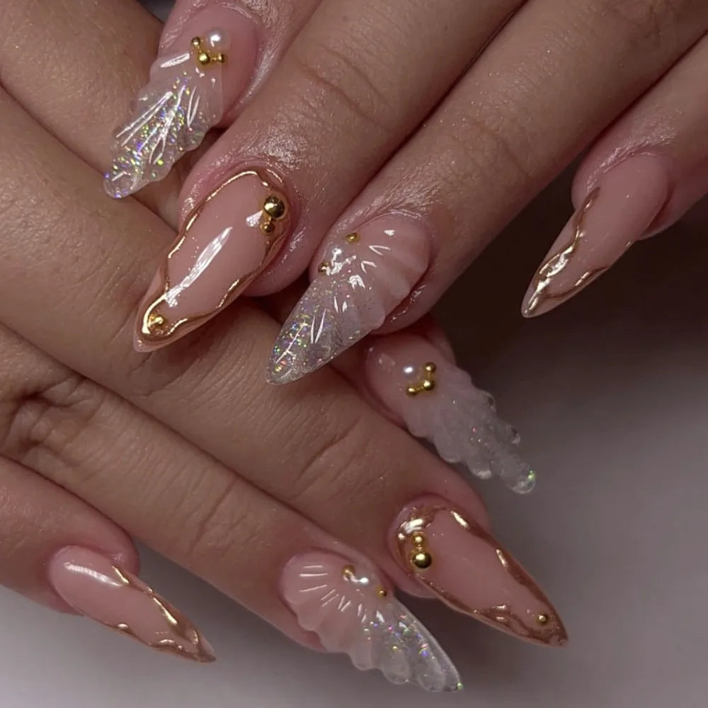 Aurora French Press-On Nails – Long Almond Tips 24pcs