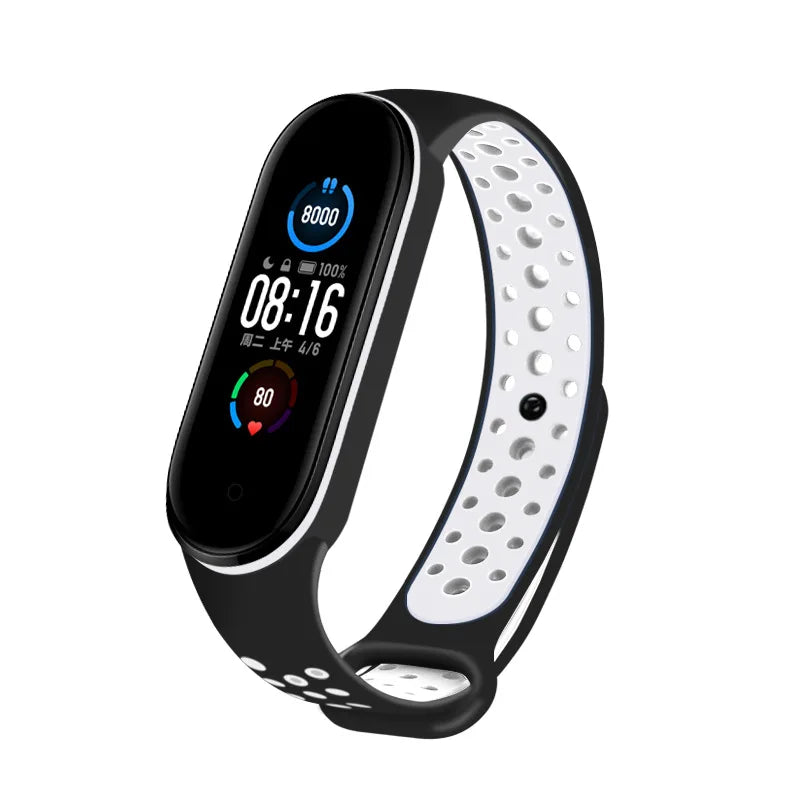 Silicone Strap for Xiaomi Mi Band 3 4 5 6 7 – Sport Band Smartwatch Band PRIMED black-white For Mi band 7