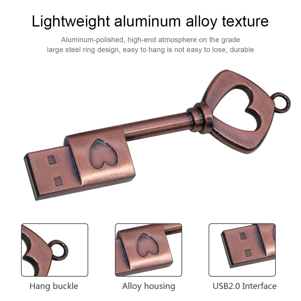 10-Pack Copper Heart USB Flash Drives 64GB 128GB Metal Gift USB Flash Drive PRIMED
