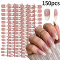 150Pcs Almond Press On Nails – Nude Pink French Ombre Press On Nails PRIMED TD469