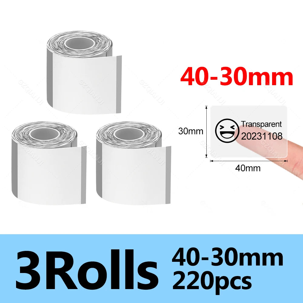 Waterproof Thermal Label Sticker Roll for Marklife P50 Printer Thermal Label Roll PRIMED 3Roll Trans40-30mm