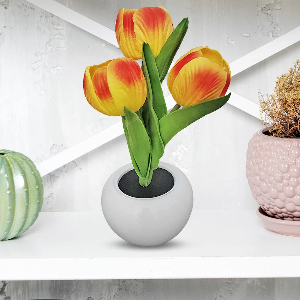 LED Tulip Potted Plant Table Lamp – Warm Night Light Gift LED Table Lamp PRIMED