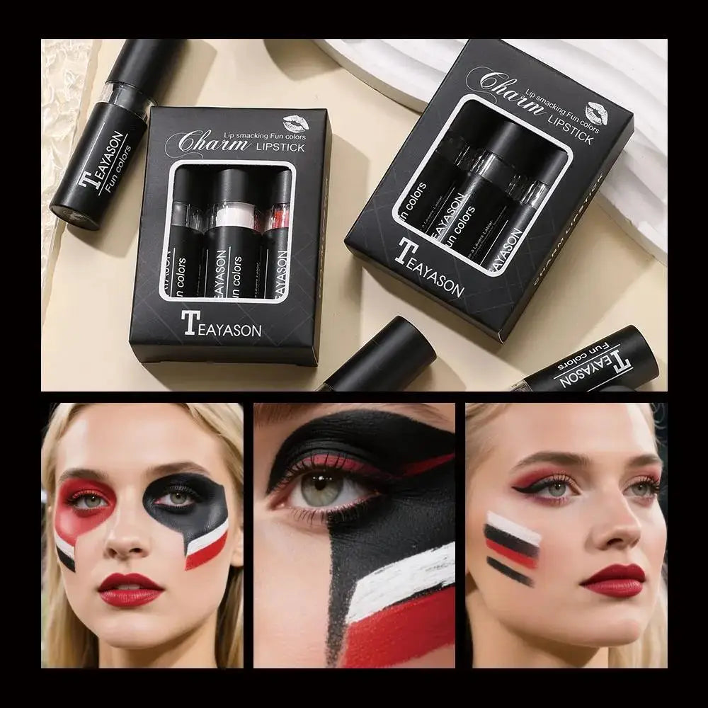 TEAYASON Velvet Matte Lipstick Set – Black White Red, 3pcs