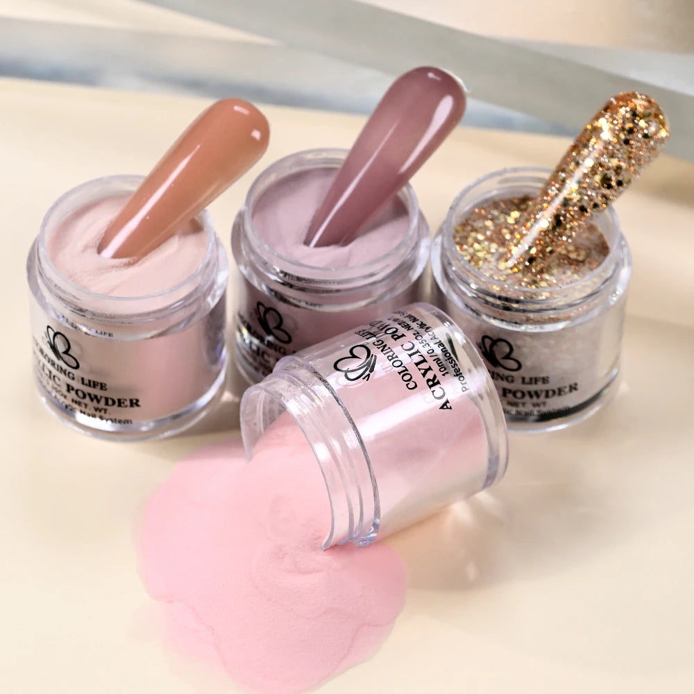 Nail Glitter Crystal Powder Set – Nude Pink Purple Gold 4pc