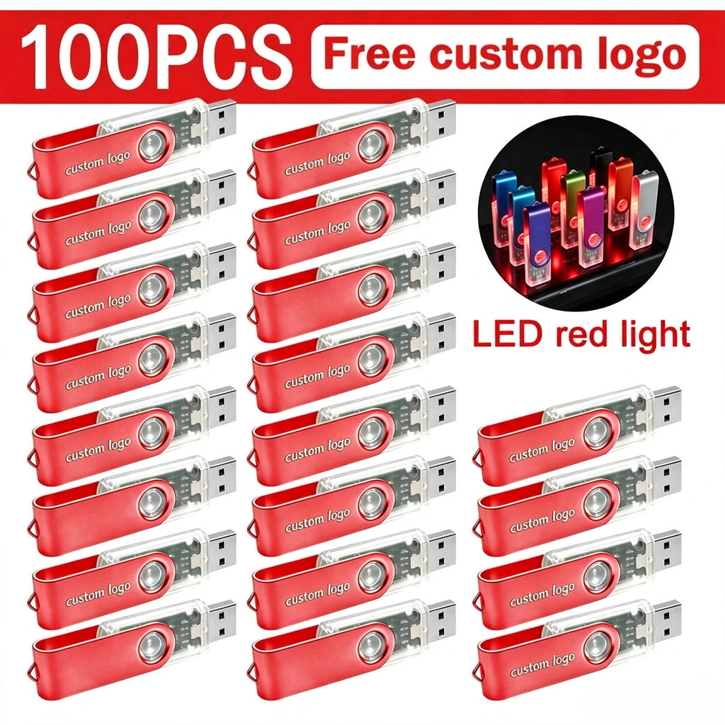 100-Pack Custom Logo Metal USB Flash Drives 1GB–64GB LED USB Flash Drive PRIMED