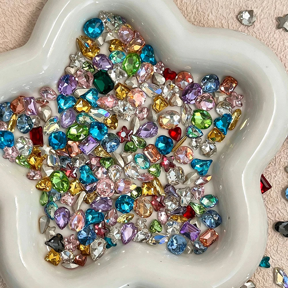50Pcs Heart-Shaped Nail Rhinestones | 3D Candy Color Gems Nail Art Rhinestones PRIMED