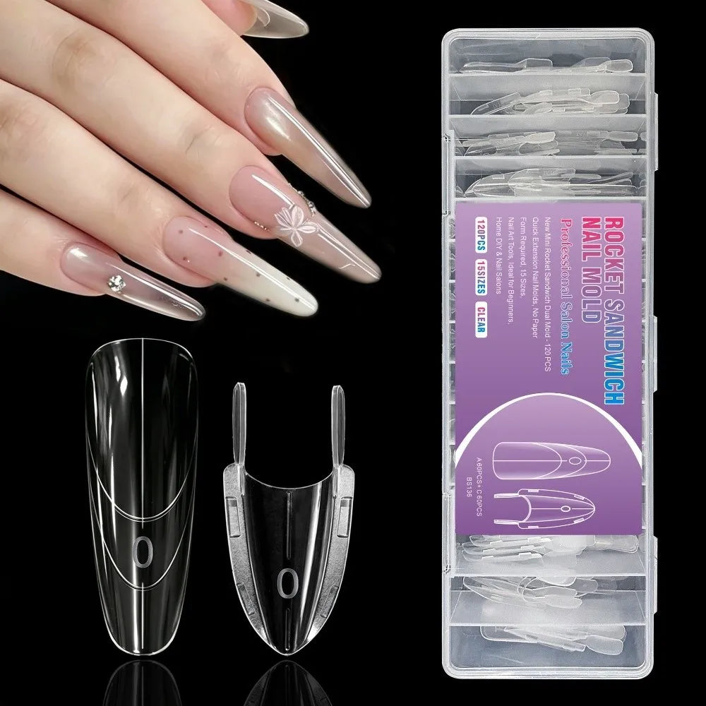 120Pcs Rocket Shape Dual Nail Forms – Reusable DIY Nail Mold