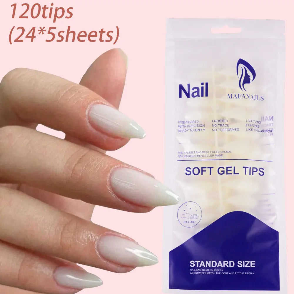 120pcs Glossy French Press On Nails Almond Full Coverage Set