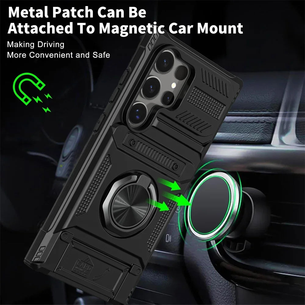 Samsung Galaxy Wallet Case – Magnetic Ring Kickstand, Card Holder Phone Wallet Case PRIMED