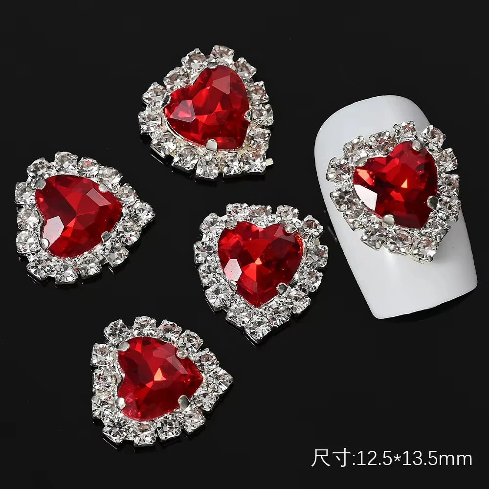 5Pcs Zircon Heart Nail Art Charms – Crystal Gem Decorations