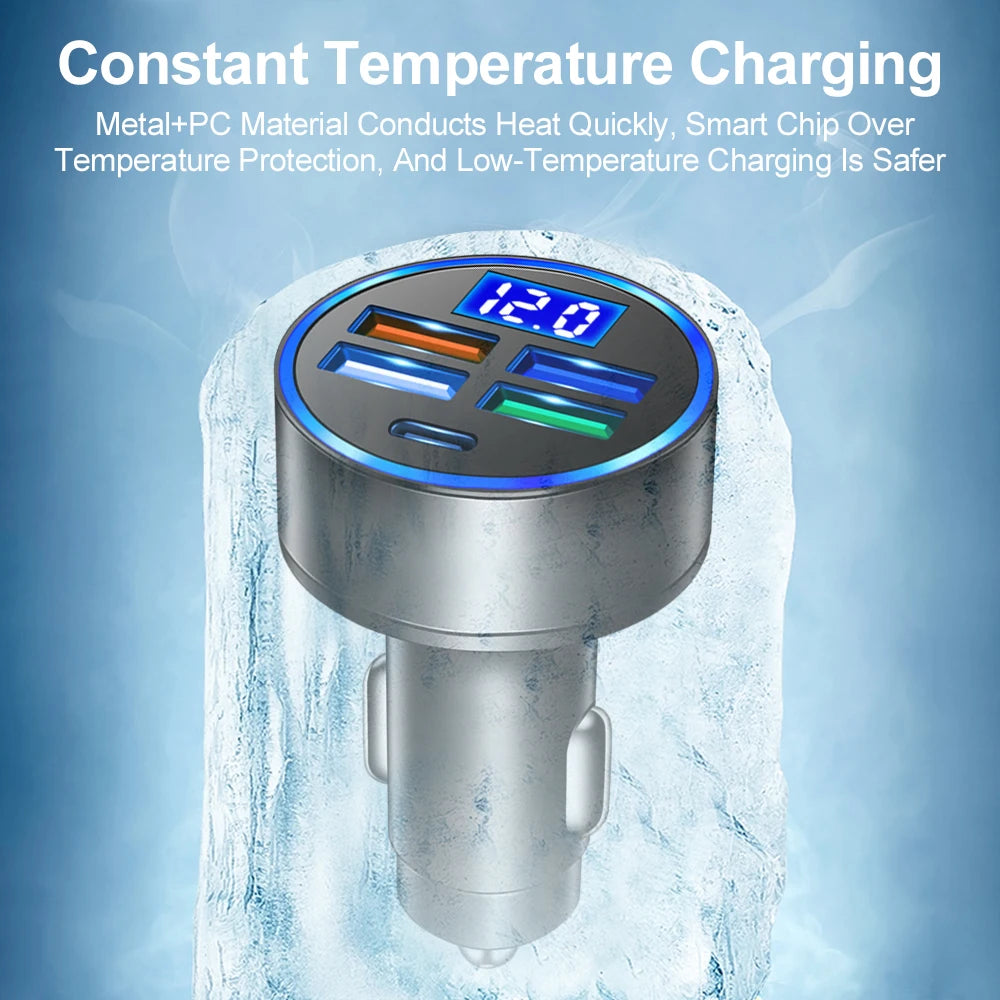 5-Port USB Car Charger 15W PD Type-C Fast Charging Adapter Car Charger Adapter PRIMED