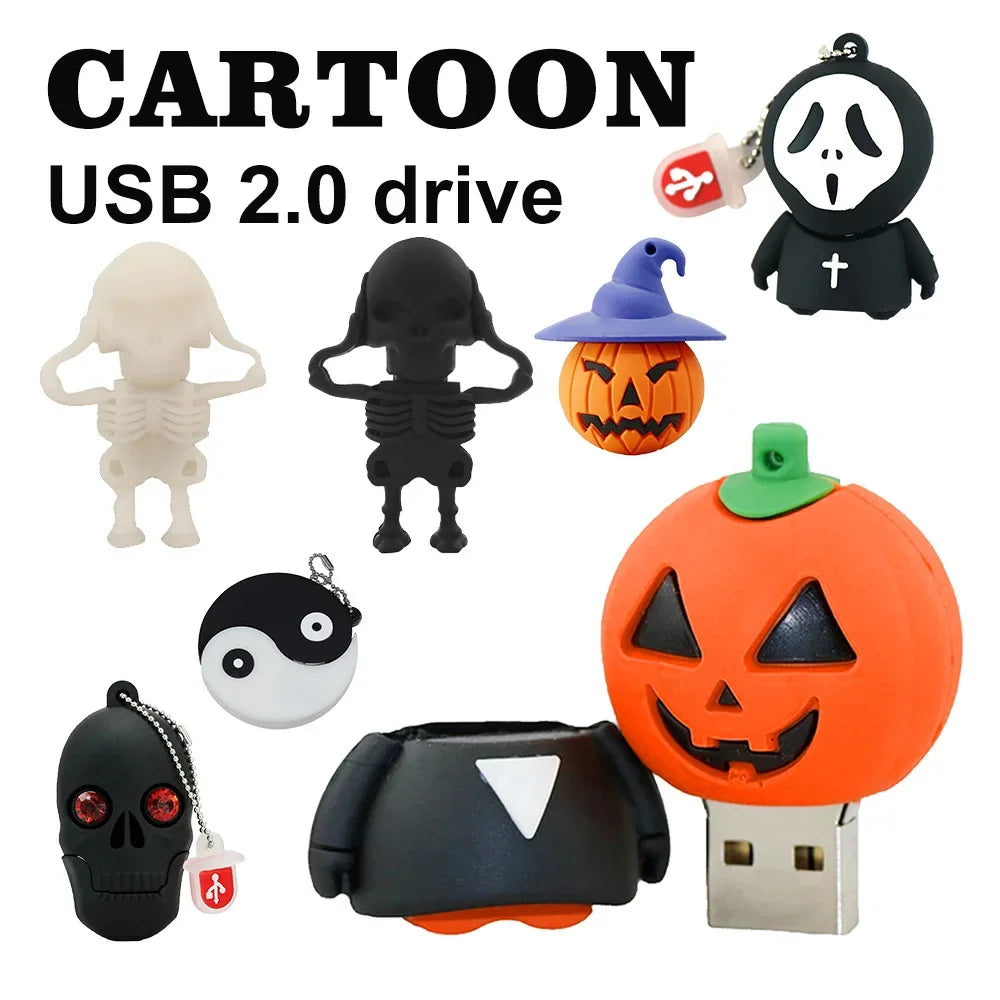 Skeleton Pumpkin USB Flash Drive 4GB–128GB | Halloween Memory Stick USB Flash Drive PRIMED