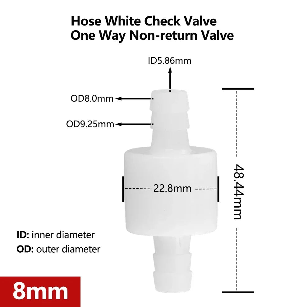 Plastic Inline Check Valve One-Way Non-Return 4–12mm Hose Inline Check Valve PRIMED