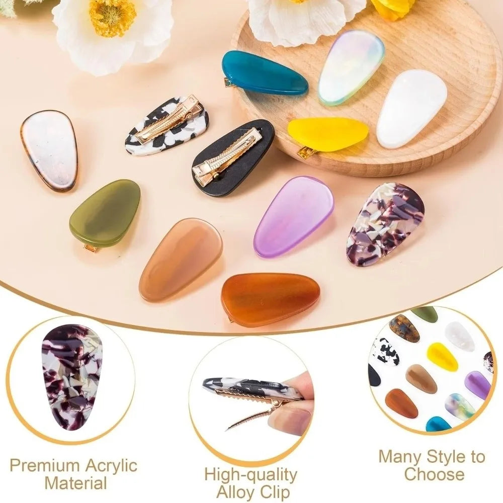 Vintage Colorful Drop Shape Hair Clips – 2pc Barrettes Set